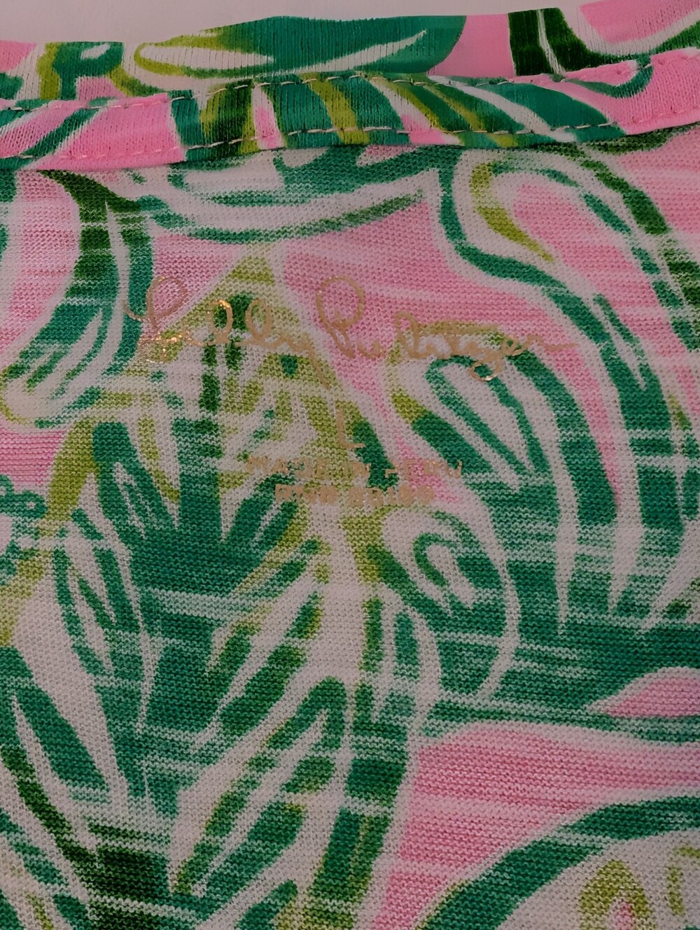 Lilly Pulitzer Etta Top Shirt Mandevilla Baby Fins & Flippers, Sz L Pink Green - Picture 10 of 10